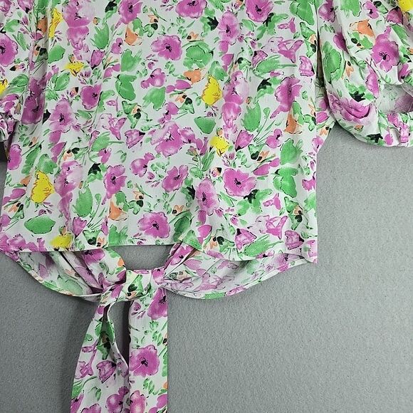 ASTR The Label Floral Puff Sleeve Top White Crop Medium Viscose - Picture 4 of 9